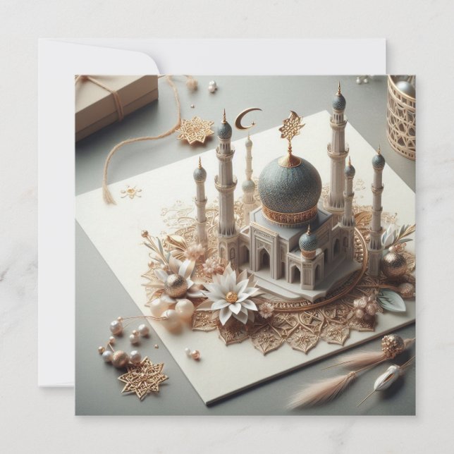 Cartão De Festividades Eid Mubarak Ramadan Texto Personalizável de Saudaç (Frente)