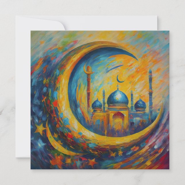 Cartão De Festividades Eid Mubarak Ramadan Texto Personalizável de Saudaç (Frente)