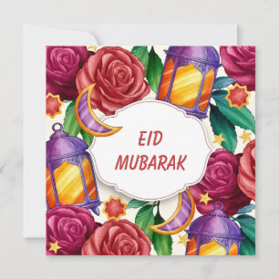 Cartão De Festividades Eid Mubarak Watercolor Floral