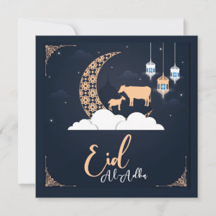 Cartão De Festividades Eid ul Adha Mubarak Crescent Goat Lanterna Islâmic