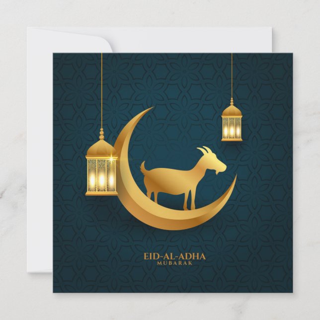 Cartão De Festividades Eid ul Adha Mubarak Goat Lanterna Islâmica Crescen (Frente)