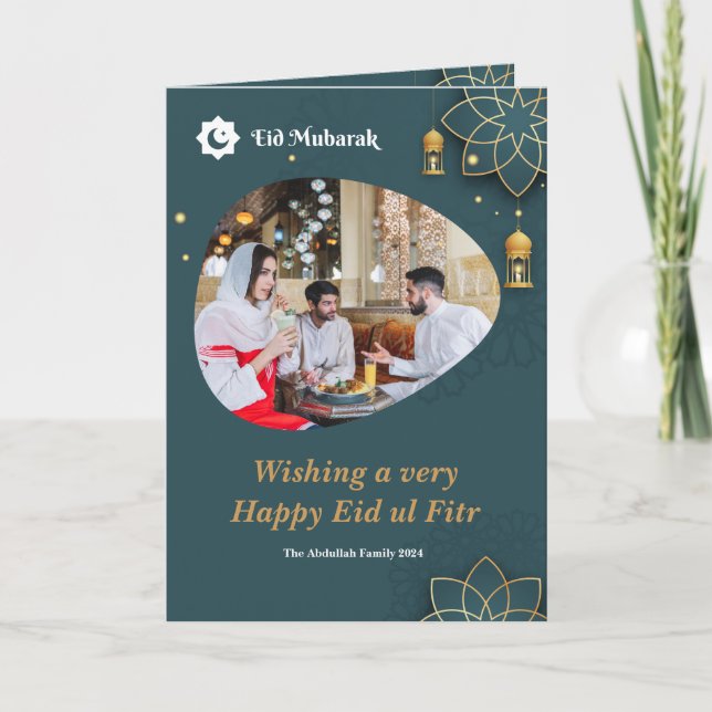 Cartão De Festividades Eid ul Fitr Mubarak Família Foto Eid Saudação (Frente)