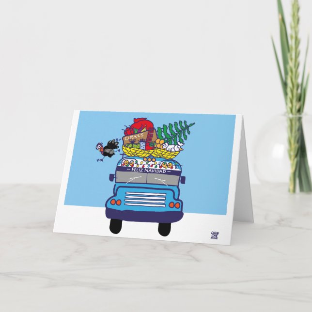 Cartão De Festividades El Salvador, Tarjeta de Navidad de Bus (Frente)