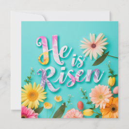 Cartão De Festividades Ele É Placa De Páscoa Risen, Flores De Felz pascoa