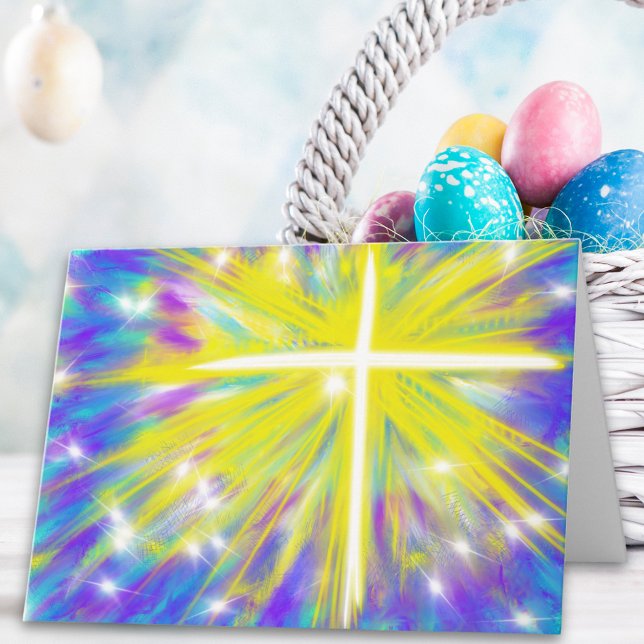 Cartão De Festividades Ele é Risen Páscoa Christian Modern Art Design (Easter resurrection cross modern christian abstract art folded greetings card)