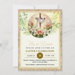 Cartão De Festividades Ele Ressuscitou Água-Forte Floral Páscoa, Religios