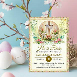 Cartão De Festividades Ele Ressuscitou Água-Forte Floral Páscoa, Religios