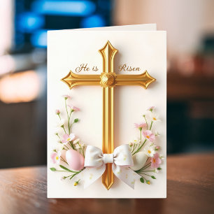 Cartão De Festividades Ele Ressuscitou Floral Cruz Católica Religiosa Pás