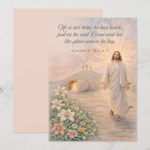 Cartão De Festividades Ele Ressuscitou – Mateus 28:6 Versículo Bíblico -