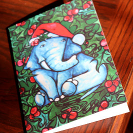Cartão De Festividades Elefante de Natal Holly Yule