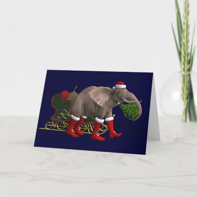 Cartão De Festividades Elefante Doce do Papai Noel (Frente)