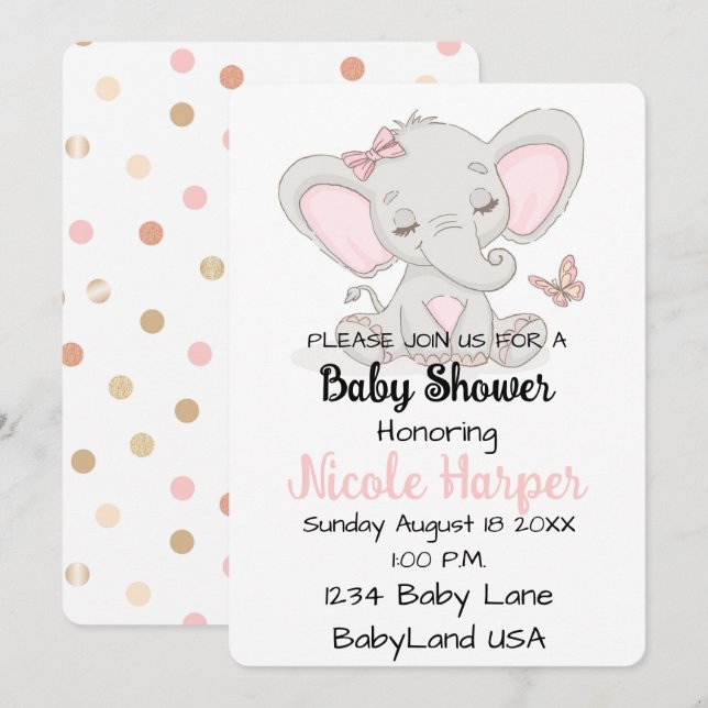 Cartão De Festividades Elefante e borboleta (Frente/Verso)