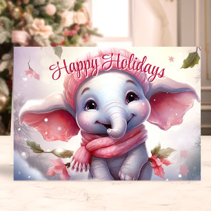 Cartão De Festividades Elefante Fofo com Cachecol Feliz Natal