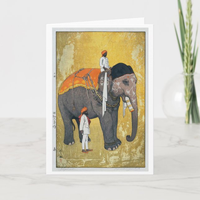 Cartão De Festividades Elefante, Hiroshi Yoshida, Woodcut (Frente)