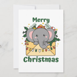 Cartão De Festividades Elefante - Letra natalícia dos animais de inverno 