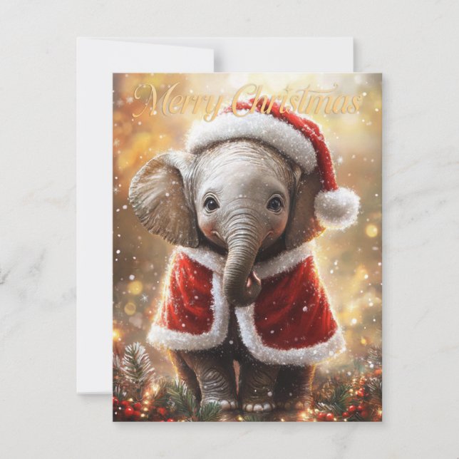 Cartão De Festividades Elefante Natal (Frente)