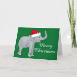 Cartão De Festividades Elefante Santa Hat Verde de Natal<br><div class="desc">Cartões de Natal personalizados bonitos para um amante de os animais que gosta de elefantes engraçados que desfilam por aí vestidos como Papai Noel. Feliz Natal pode ser mudado para seu texto e o dentro também é personalizável.</div>