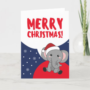 Cartão De Festividades Elefantes de Natal - Neve de inverno Elefantes