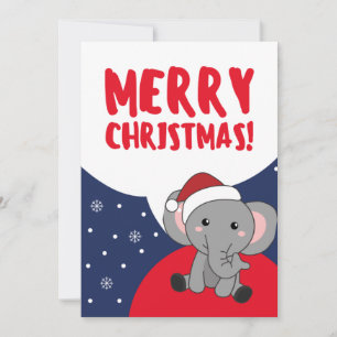 Cartão De Festividades Elefantes de Natal - Neve de inverno Elefantes