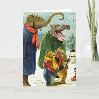 Cartão De Festividades Elefantes Hippopotamus & Natal Caroling dos ursos