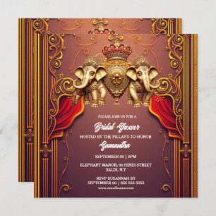 Cartão De Festividades Elefantes indianos hindu plum gold étnico