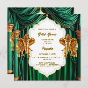 Cartão De Festividades Elefantes índios hindu emerald verde-ouro hindu