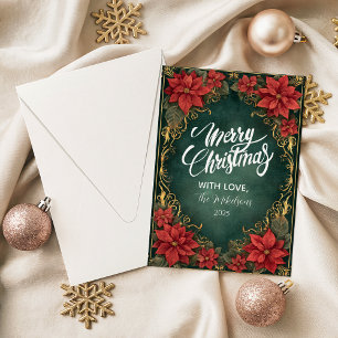 Cartão De Festividades Elegância de Poinsettia Dourada de Natal