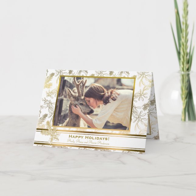 Cartão De Festividades Elegância Dourado foto gravada do costume do (Frente)