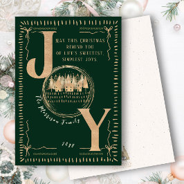 Cartão De Festividades Elegância Festiva Atemporal “JOY” Verde e Dourada
