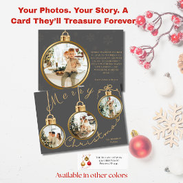 Cartão De Festividades Elegant 4 Photo Gold Ornament Christmas Card