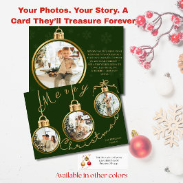 Cartão De Festividades Elegant 4 Photo Gold Ornament Christmas Card