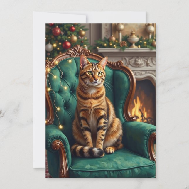 Cartão De Festividades Elegant Abyssinian Cat Regal Holiday Portrait Art (Frente)