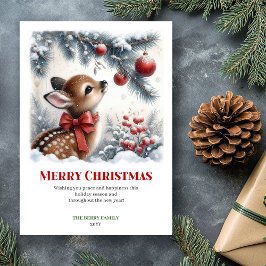 Cartão De Festividades Elegant Baby Fawn Winter Scene Watercolor Xmas