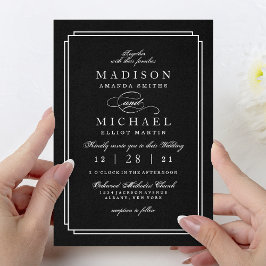 Cartão De Festividades Elegant Black and White Modern Wedding Invitation
