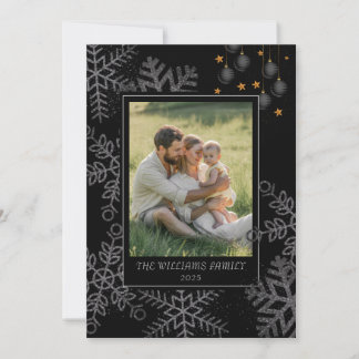Cartão De Festividades Elegant Black Christmas Greenery Wreath 4 Photo Ho