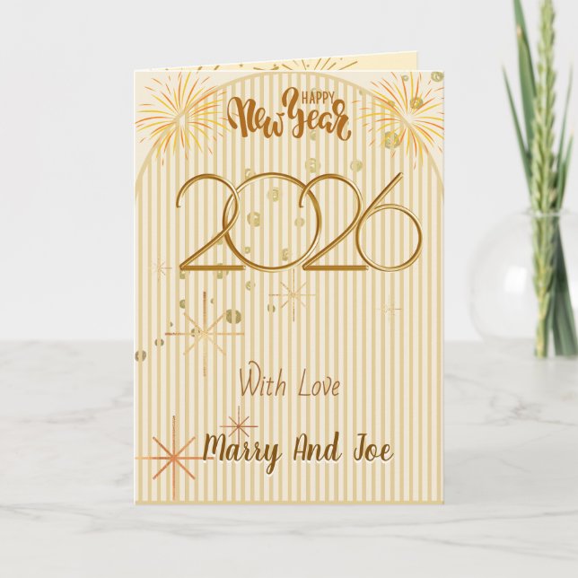 Cartão De Festividades Elegant Black Gold Happy New Year 2026 Greeting  (Frente)