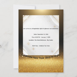 Cartão De Festividades Elegant Black & Gold New Year 2025 Invitation