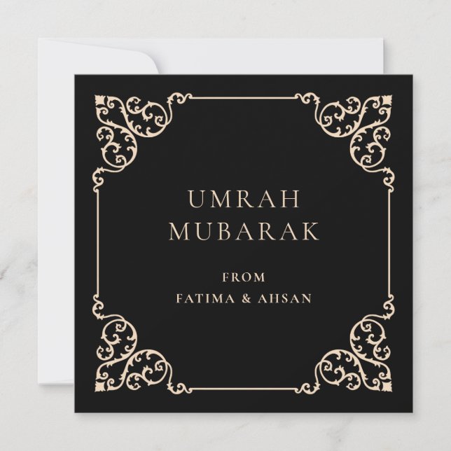 Cartão De Festividades Elegant Black Umrah Mubarak Script Greeting Card (Frente)