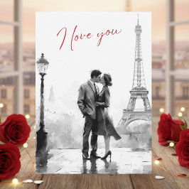 Cartão De Festividades Elegant Black White Paris I Love You Valentine's