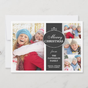 Cartão De Festividades Elegant Black & White Ribbon 4 Photo Flat Card