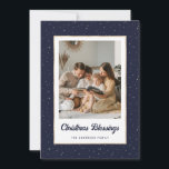 Cartão De Festividades Elegant Blue Gold Starry Photo<br><div class="desc">Celebrate the holidays with this starry blue and gold Christmas photo card.</div>