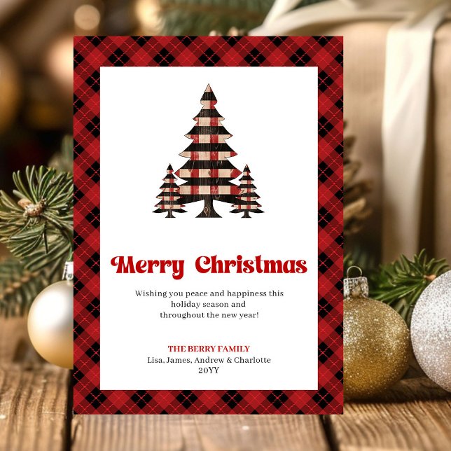 Cartão De Festividades Elegant Buffalo Check Christmas Tree Greeting (Elegant Buffalo Check Christmas Tree Greeting)