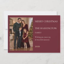 Elegant Burgundy Family Photo Christmas Card