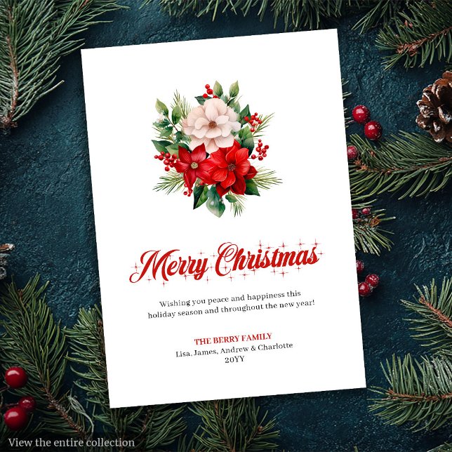 Cartão De Festividades Elegant Christmas Bouquet Script Font Greeting  (Elegant Christmas Bouquet Script Font Greeting Card

)