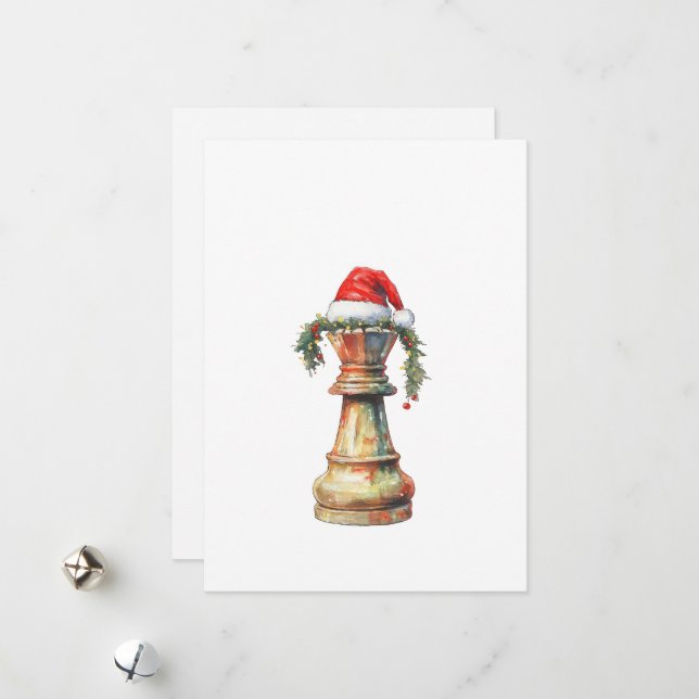 Cartão De Festividades Elegant Christmas Chess Card – Watercolor King (Frente/Verso In Situ)