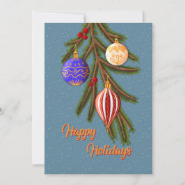 Cartão De Festividades Elegant Christmas Ornaments on Pine Branch