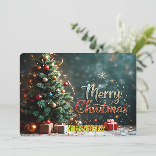 Cartão De Festividades Elegant Christmas Tree with Gifts (Em pé/Frente)