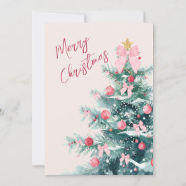 Cartão De Festividades Elegant Christmas Tree with Pink Bows Holiday Card
