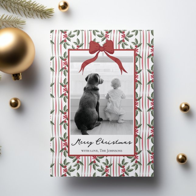 Cartão De Festividades Elegant Christmas Watercolor Botanical Ribbon (Criador carregado)