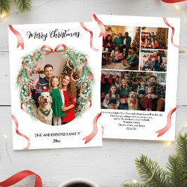 Cartão De Festividades Elegant Christmas Wreath Bow Custom Family Photo